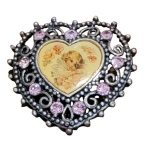 Angel heart Brooch Vintage HEART AND ANGEL brooch pin pink rhinestones faith